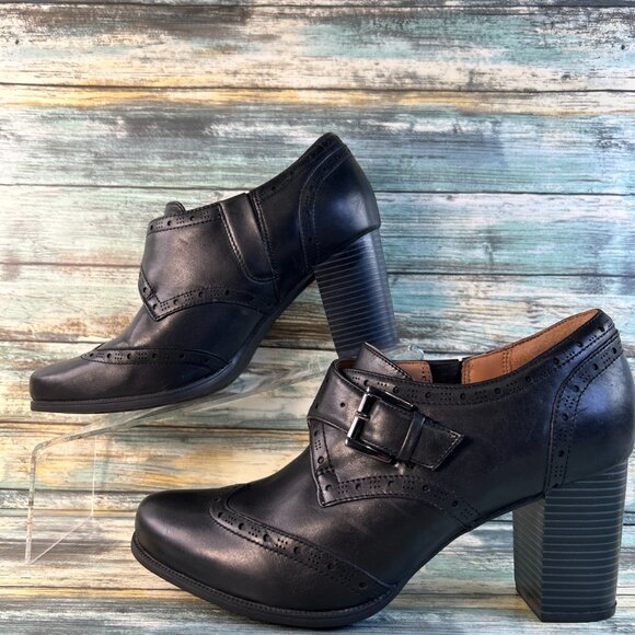 Clarks Artisan Womens Wingtip Pumps Size 10 Black Leather Brogue Menswear Formal - Picture 3 of 14